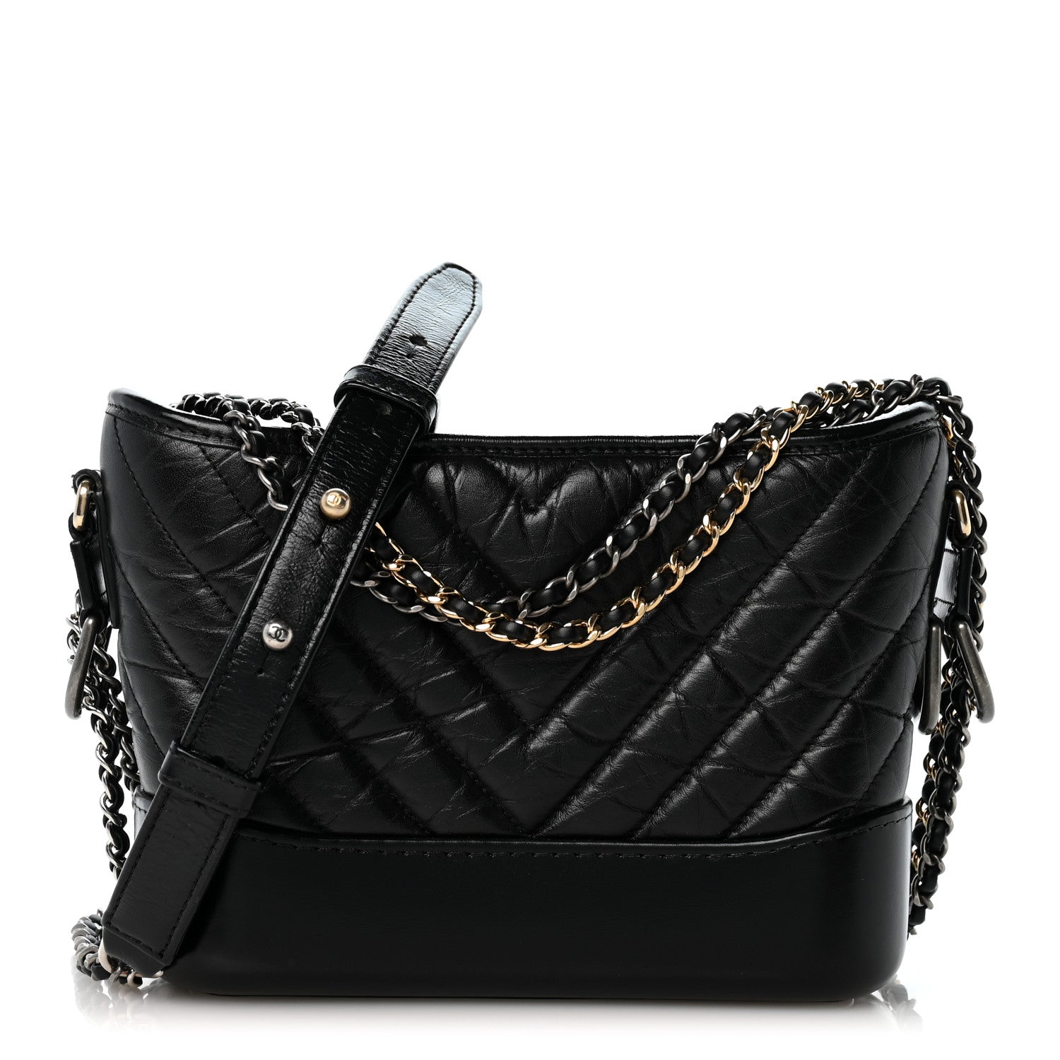 Chanel Aged Calfskin Chevron Quilted Small Gabrielle Hobo Black 1 of 11