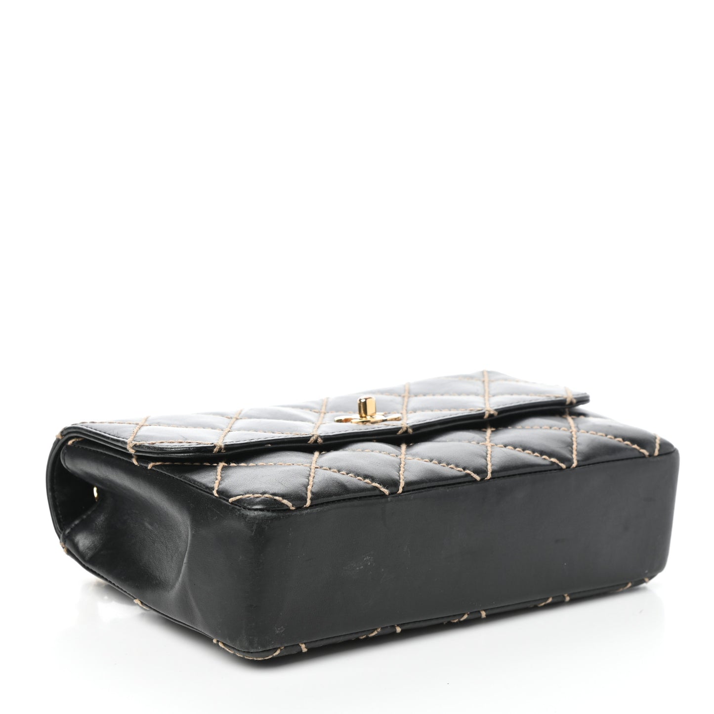 Calfskin Quilted Contrast Stitch Medium Flap Black