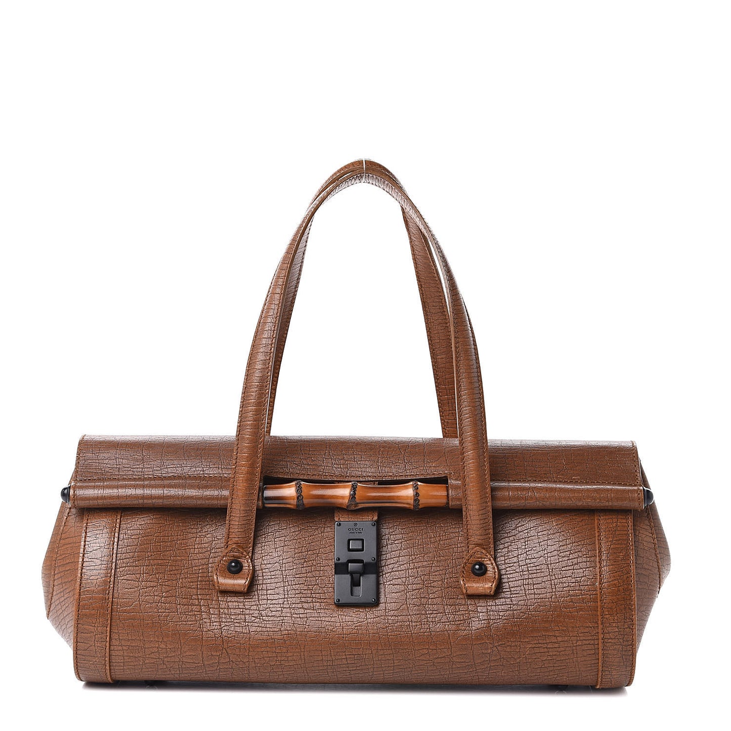 Calfskin Bamboo Bullet Satchel Brown