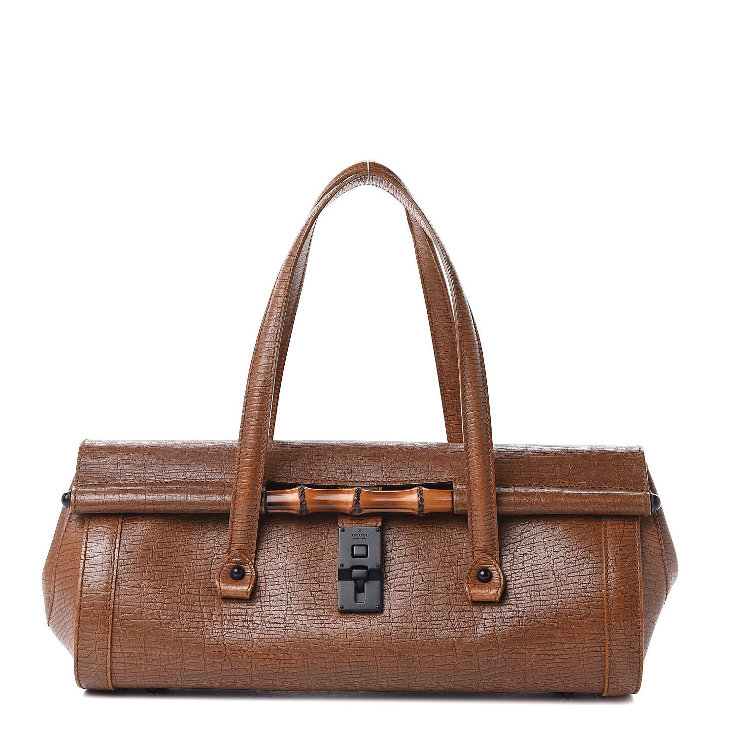Gucci Calfskin Bamboo Bullet Satchel Brown 1 of 15