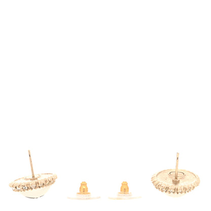 Chanel Crystal Pearl CC Round Earrings Gold Pearly White Black 3 of 4