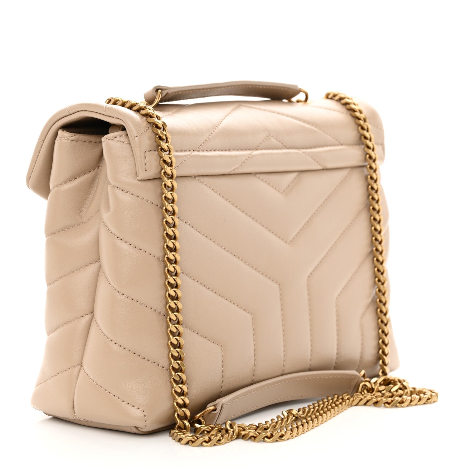 Saint Laurent Calfskin Y Quilted Monogram Small Loulou Chain Satchel Dark Beige 3 of 10