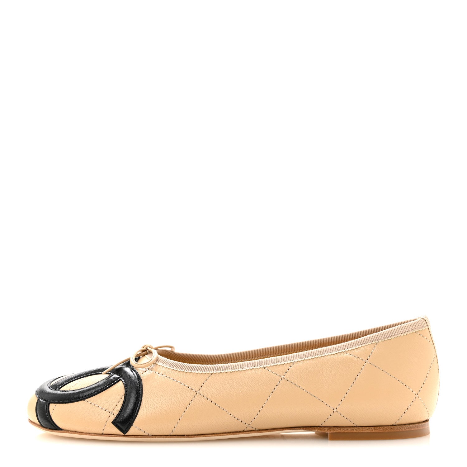 Chanel Lambskin Quilted CC Cambon Ballet Flats 40 Beige Black 1 of 10