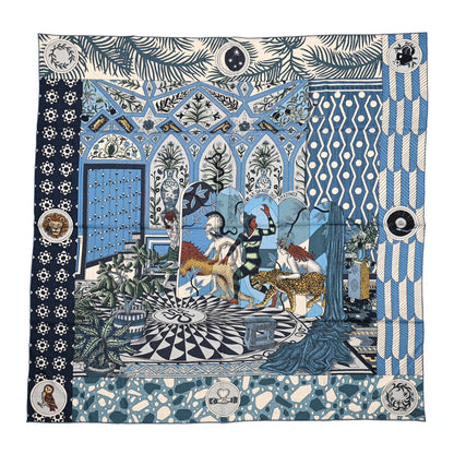 Hermes Cashmere Silk La Danse Des Amazones Shawl 140 Bleu Gris Vert 1 of 7