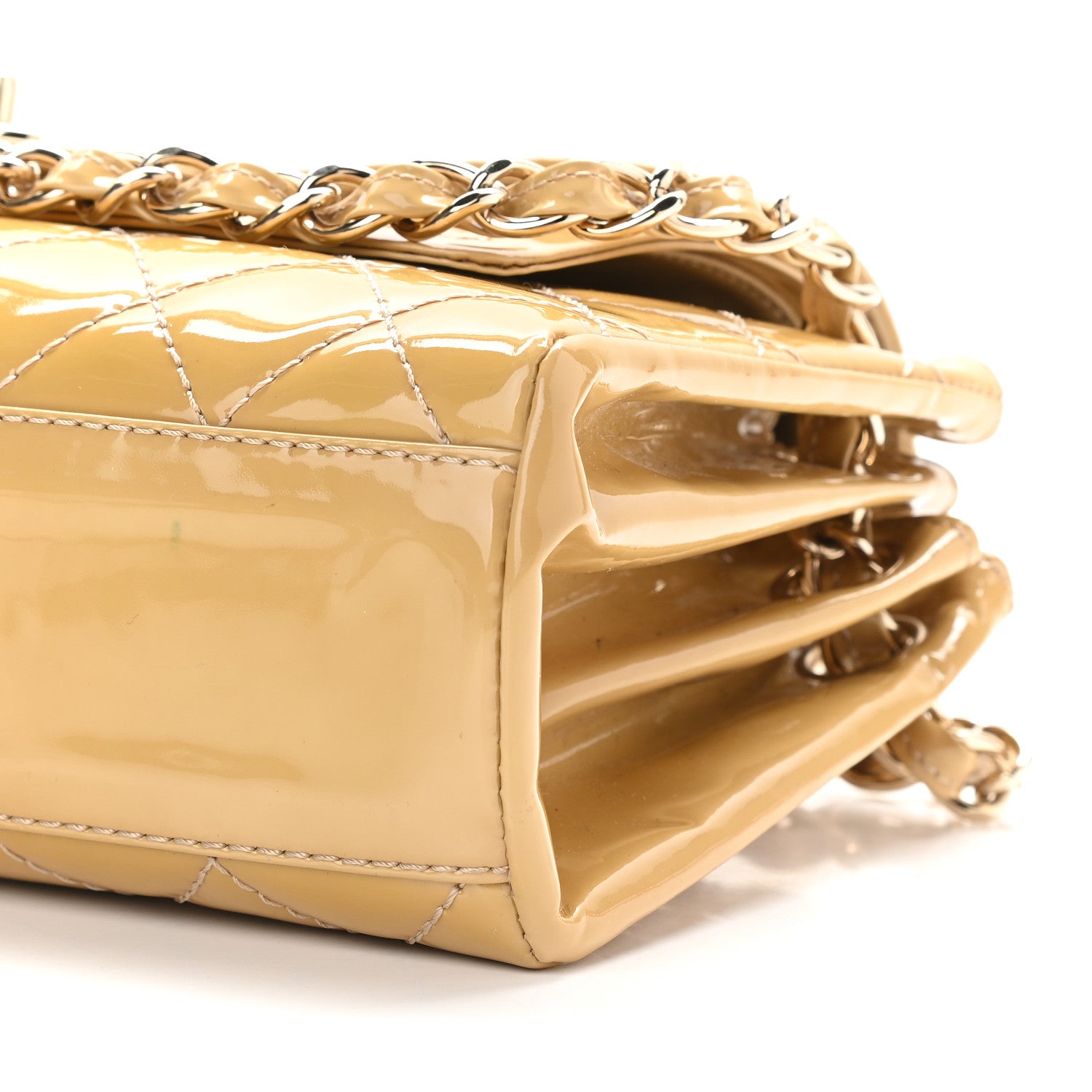 Chanel Patent Quilted Accordion Double Flap Beige 8 of 12
