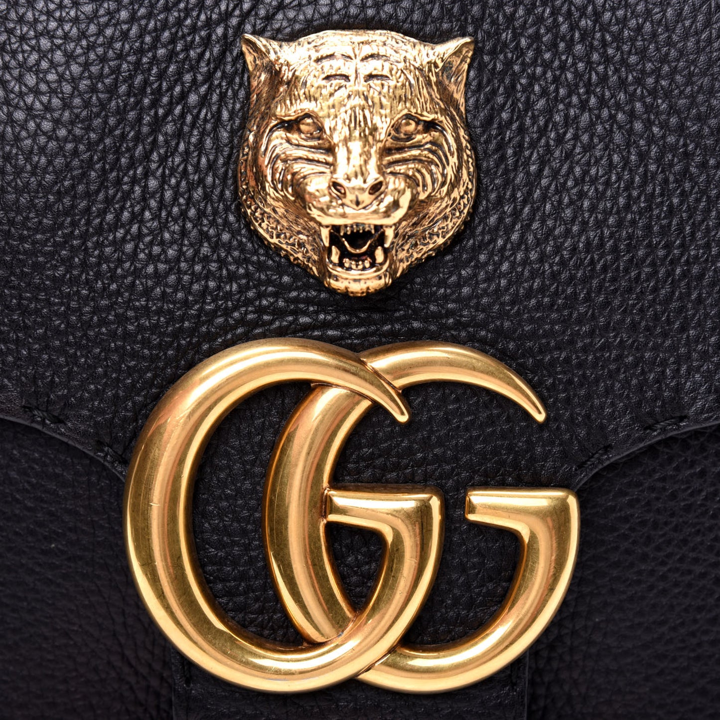 Cellarius Calfskin Feline GG Marmont Flap Shoulder Bag Black