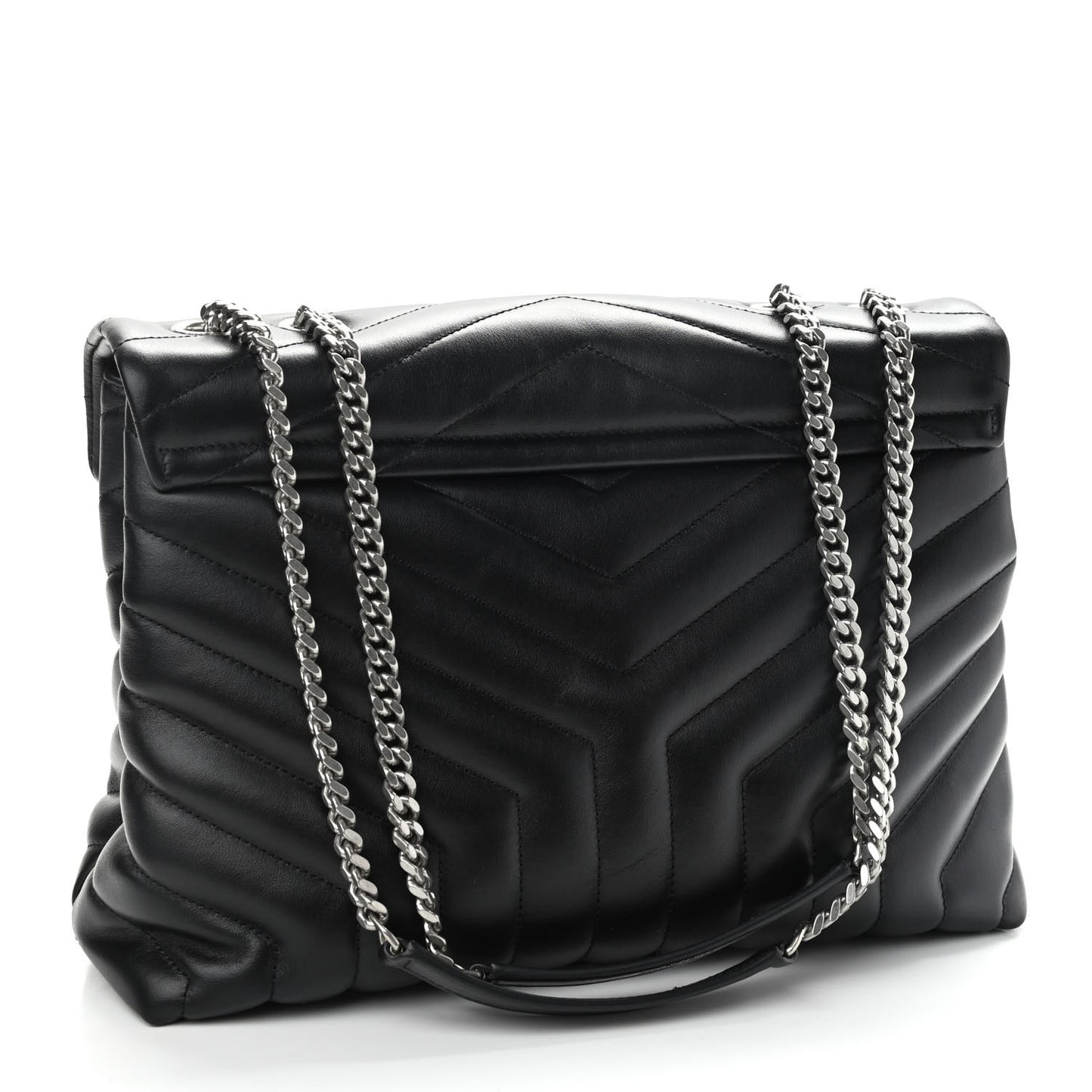 Calfskin Y Quilted Monogram Medium Loulou Chain Satchel Black