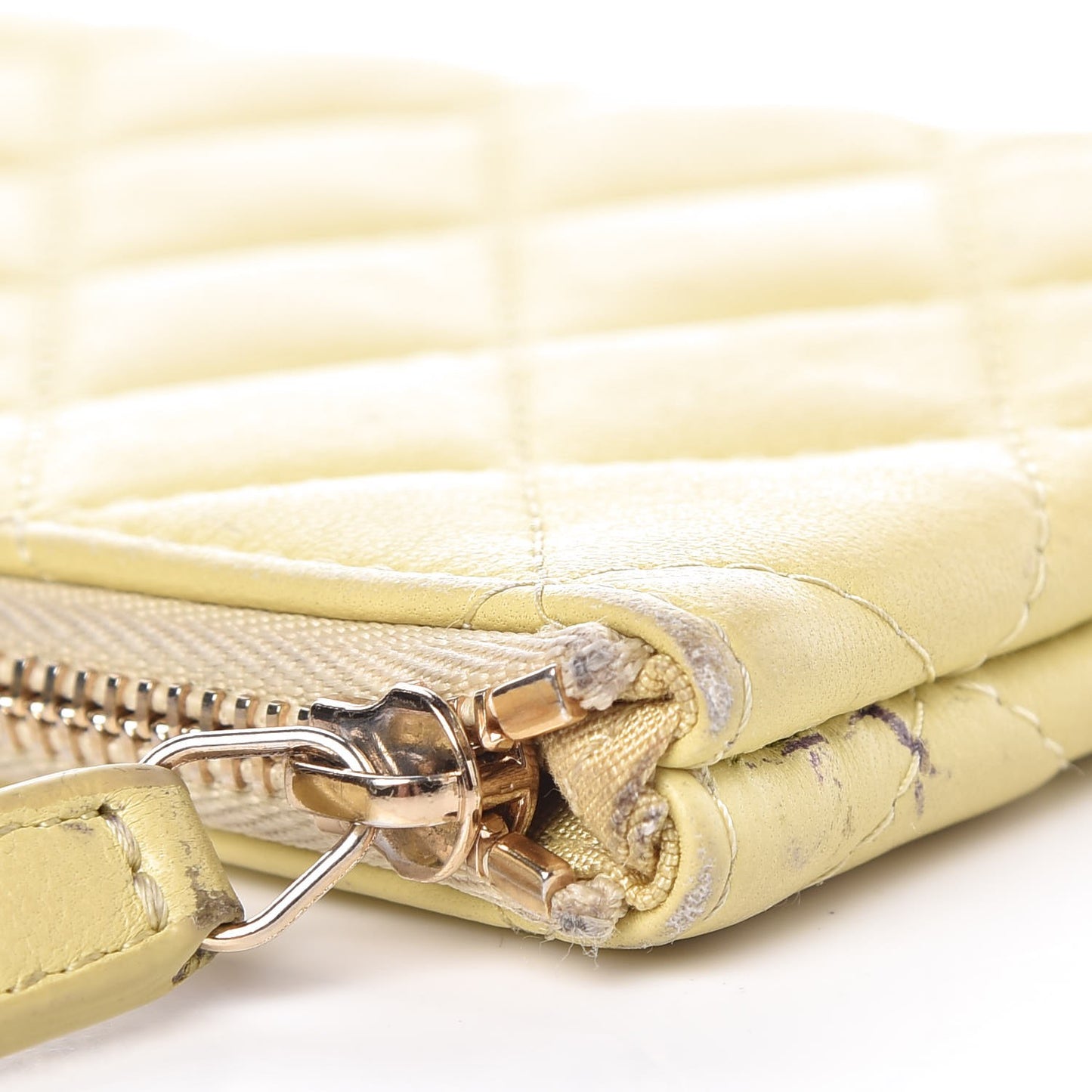 Lambskin Quilted Small Cosmetic Case Yellow