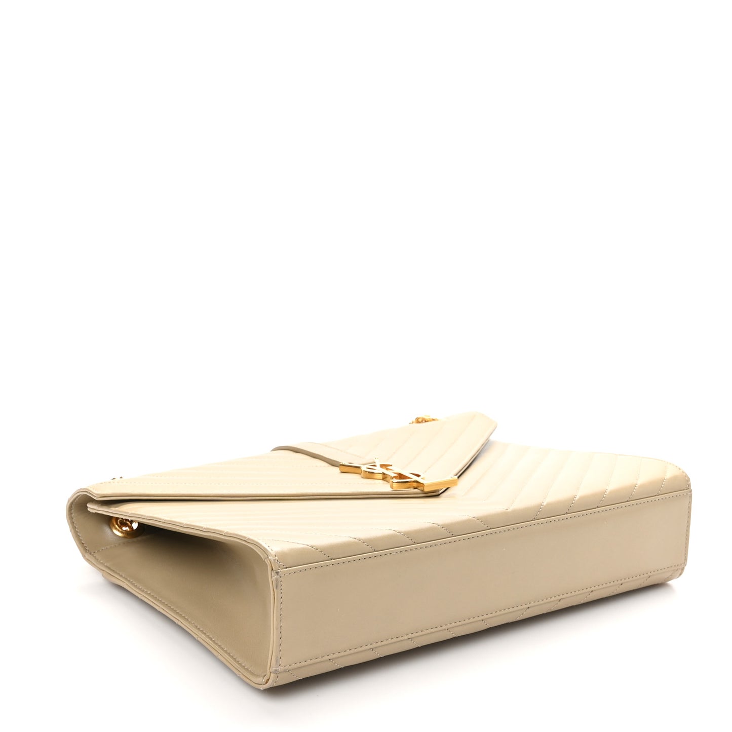Lambskin Matelasse Chevron Large Monogram Satchel Beige
