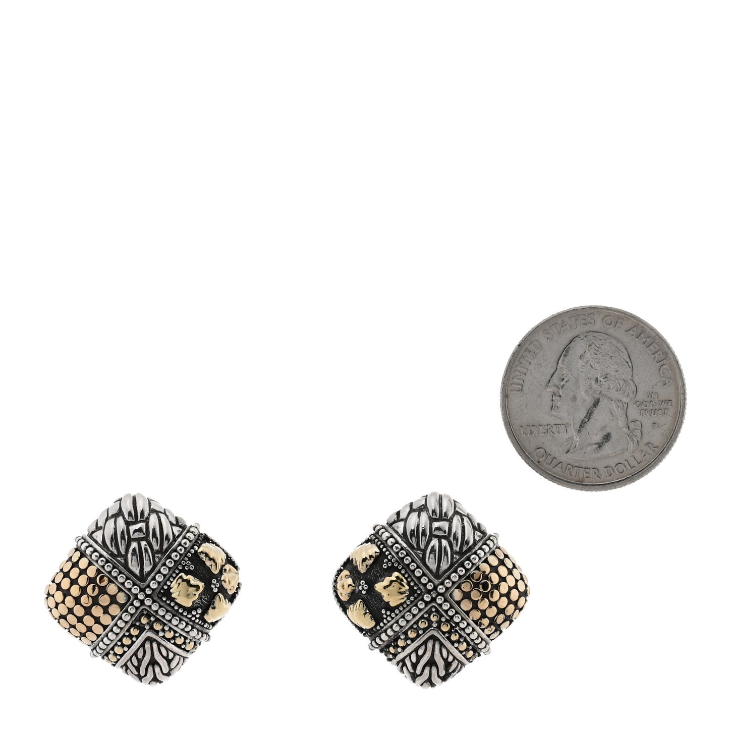 Sterling Silver 18K Yellow Gold Square Dot Earrings