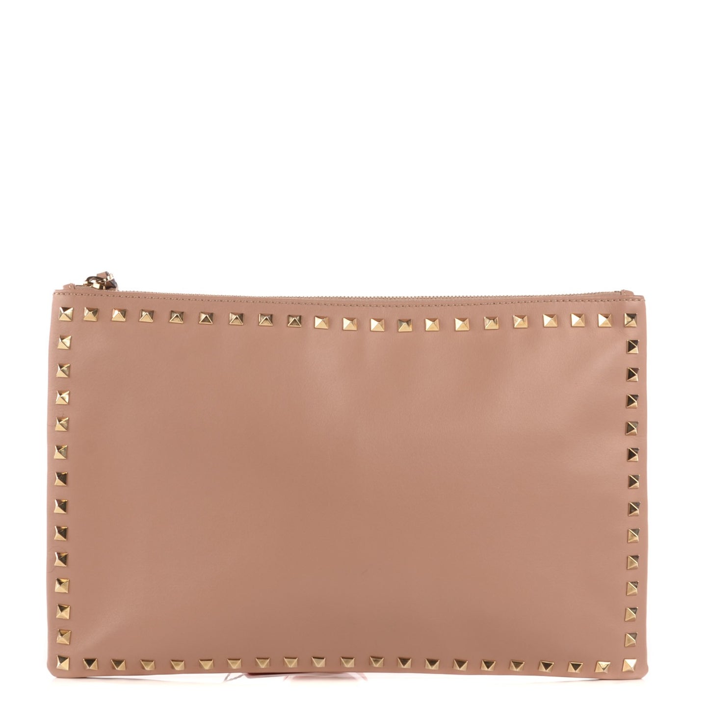 Vitello Large Rockstud Zip Pouch Soft Noisette
