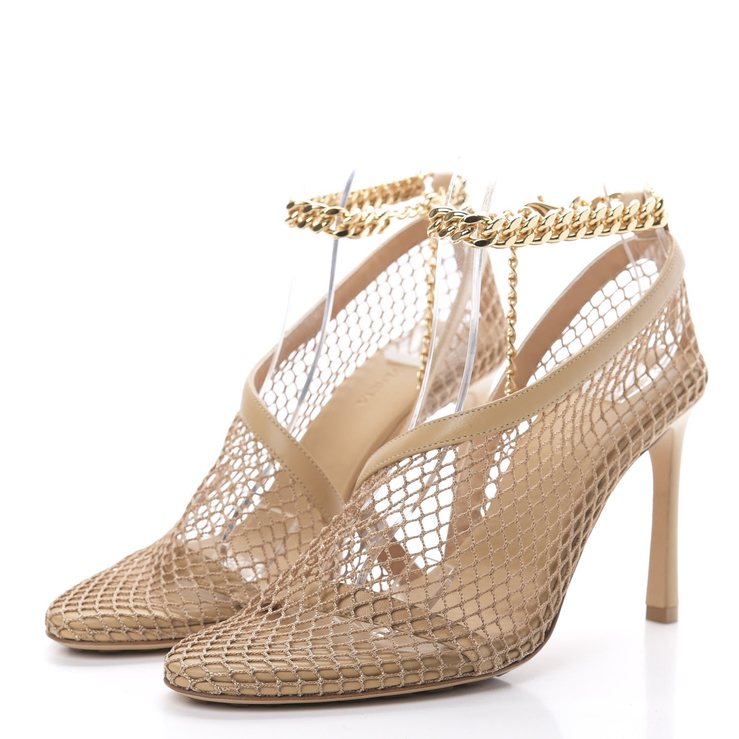 Bottega Veneta Mesh Nappa Chunky Chain Sandals 37.5 Beige Pony 3 of 8