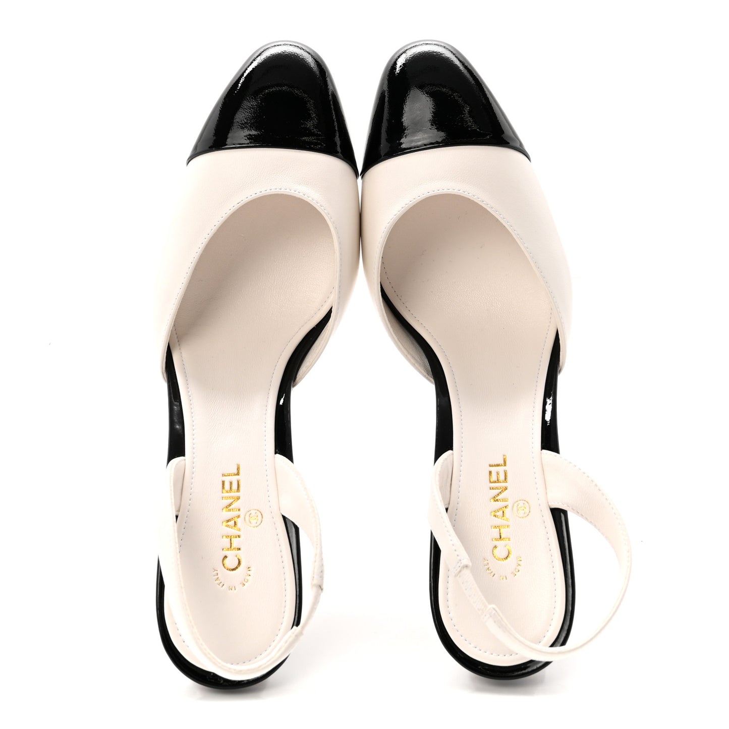 Lambskin Patent Cap Toe CC Apple Slingback Pumps 37 White Black