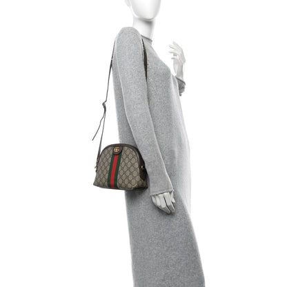Gucci GG Supreme Monogram Textured Dollar Calfskin Web Small Ophidia Dome Shoulder Bag Beige Ebony New Acero 2 of 10