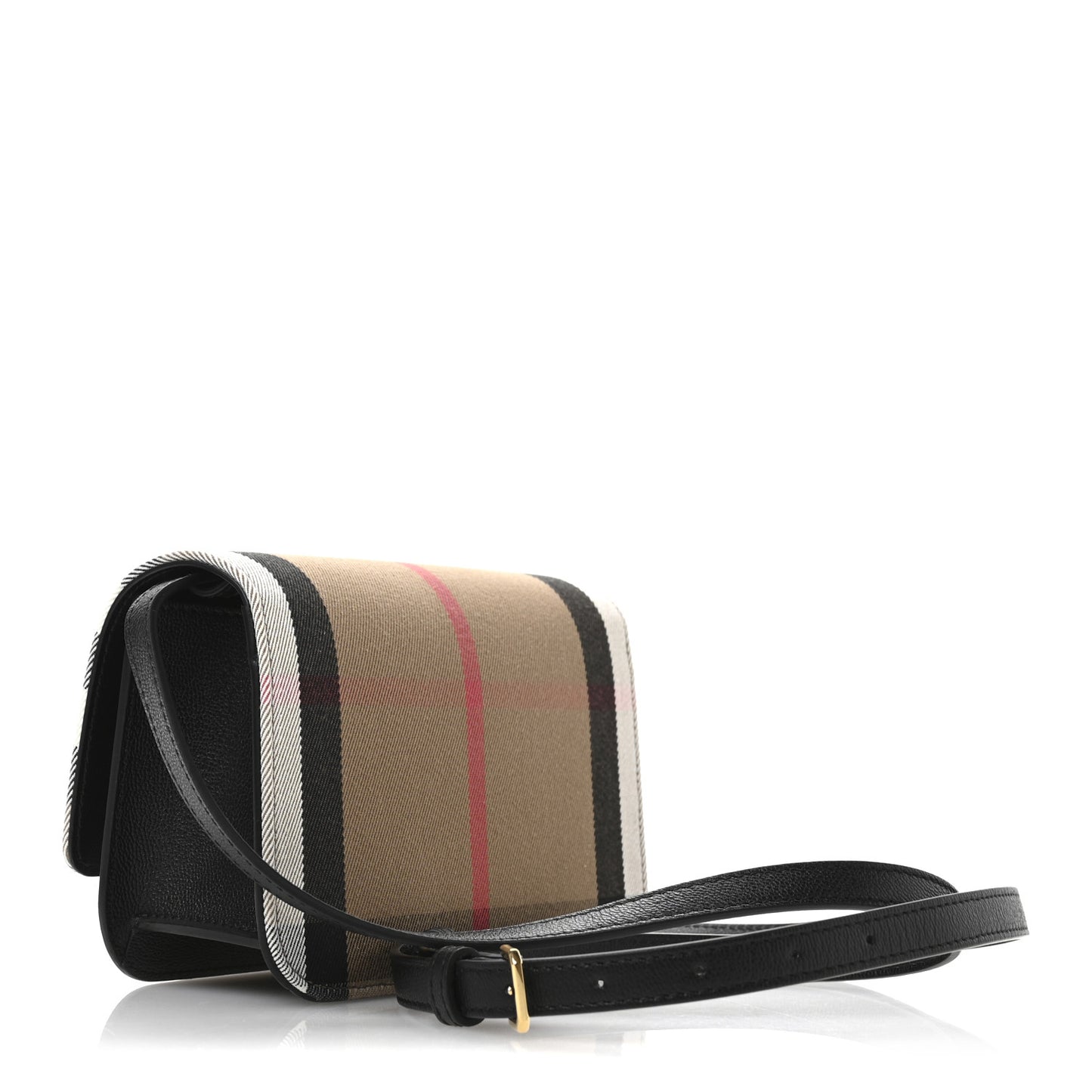 Grained Calfskin House Check Small Madison Shoulder Bag Black