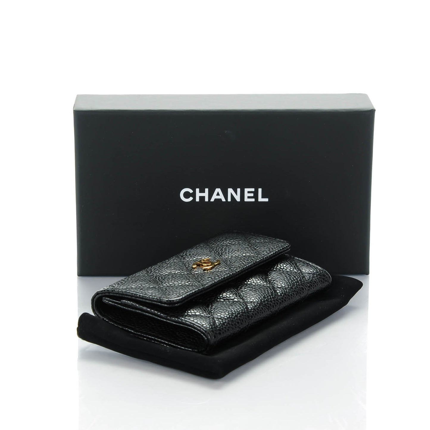 Caviar Quilted Flap Card Holder Black