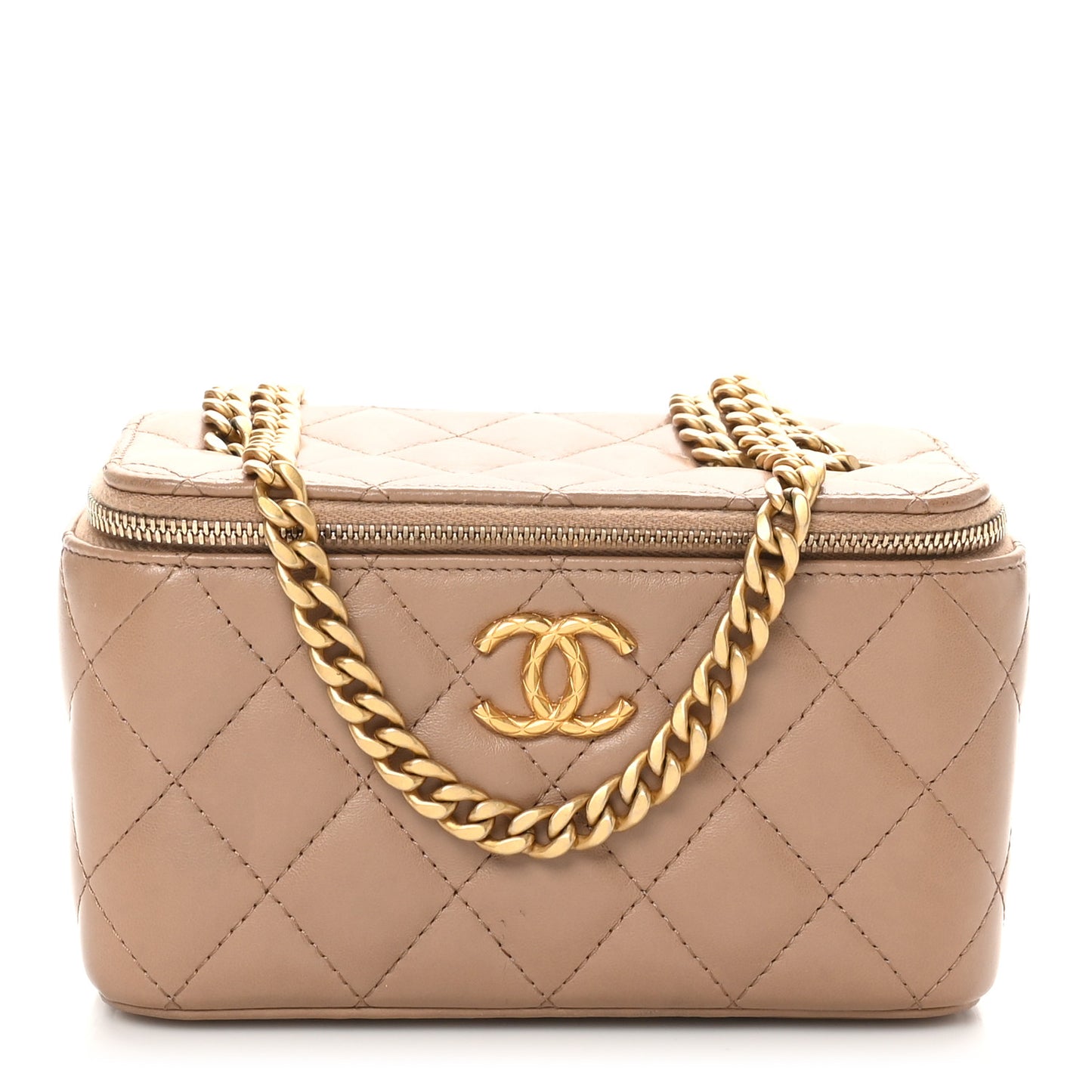 Lambskin Quilted Small Pillow Crush Vanity Case With Chain Beige