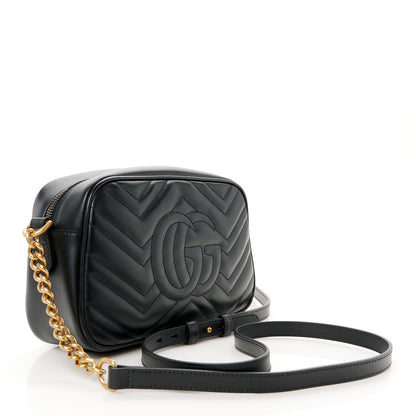 Gucci Calfskin Matelasse Small GG Marmont Chain Shoulder Bag Black 3 of 11