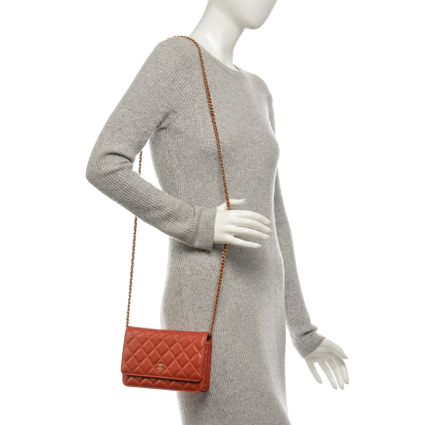 Caviar Quilted Wallet On Chain WOC Orange