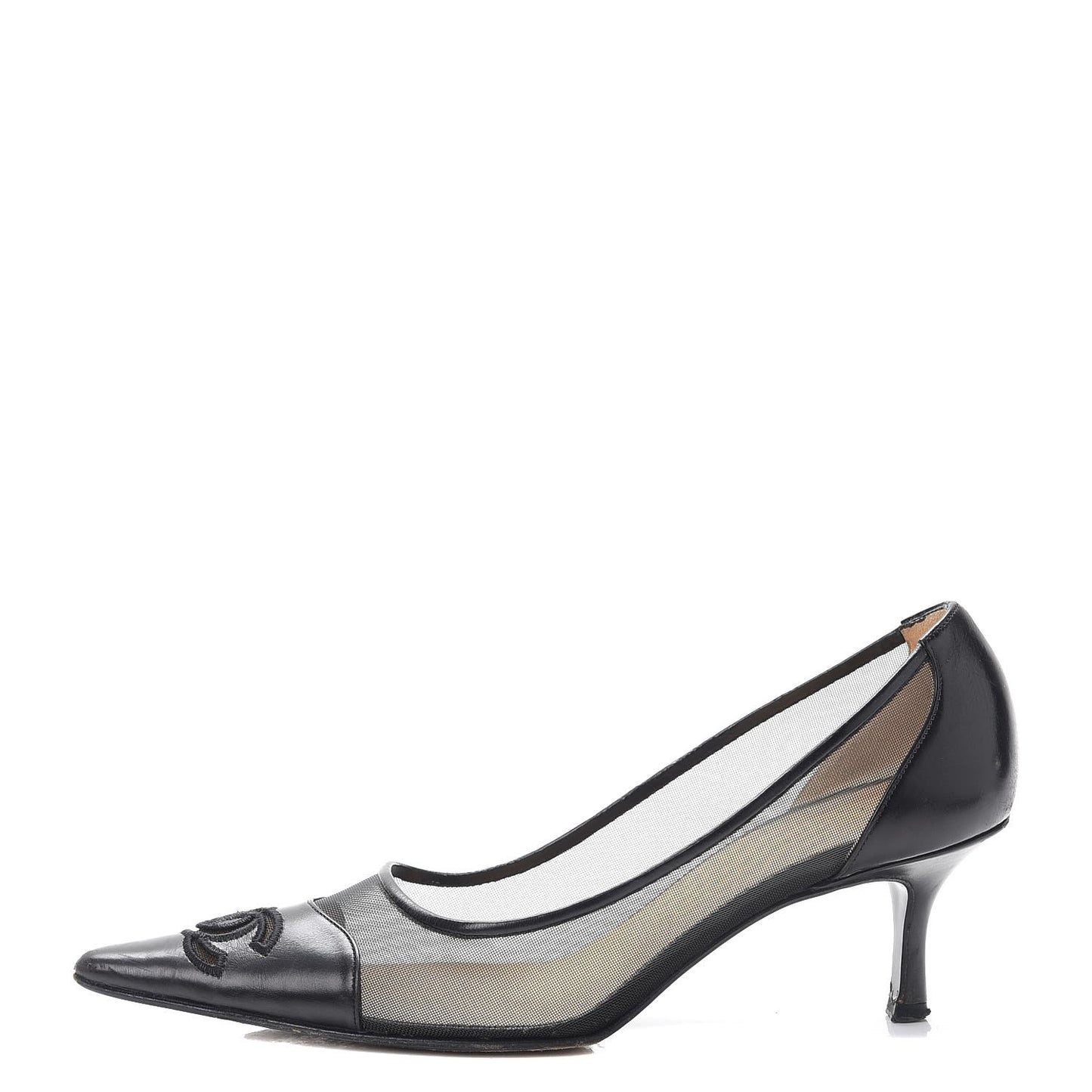 Lambskin Mesh CC Kitten Heels Pumps 38 Black
