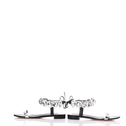 Chanel Metallic Lambskin Camellia Ankle Strap Sandals F40 Black Silver 5 of 10