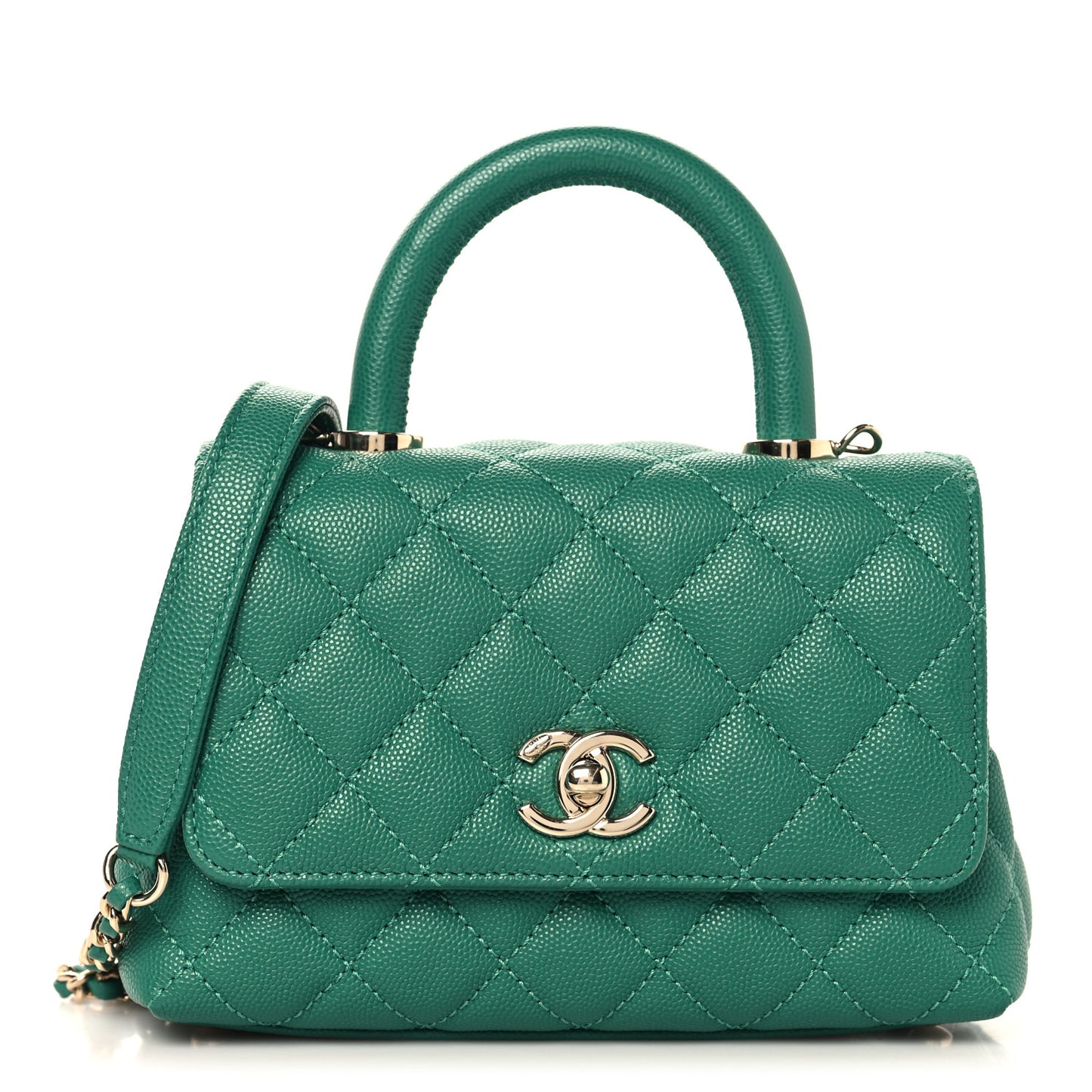 Caviar Quilted Extra Mini Coco Handle Flap Green