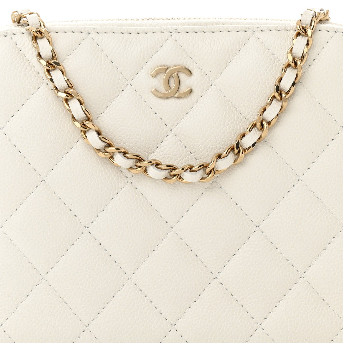 Caviar Quilted Classic Clutch With Chain White