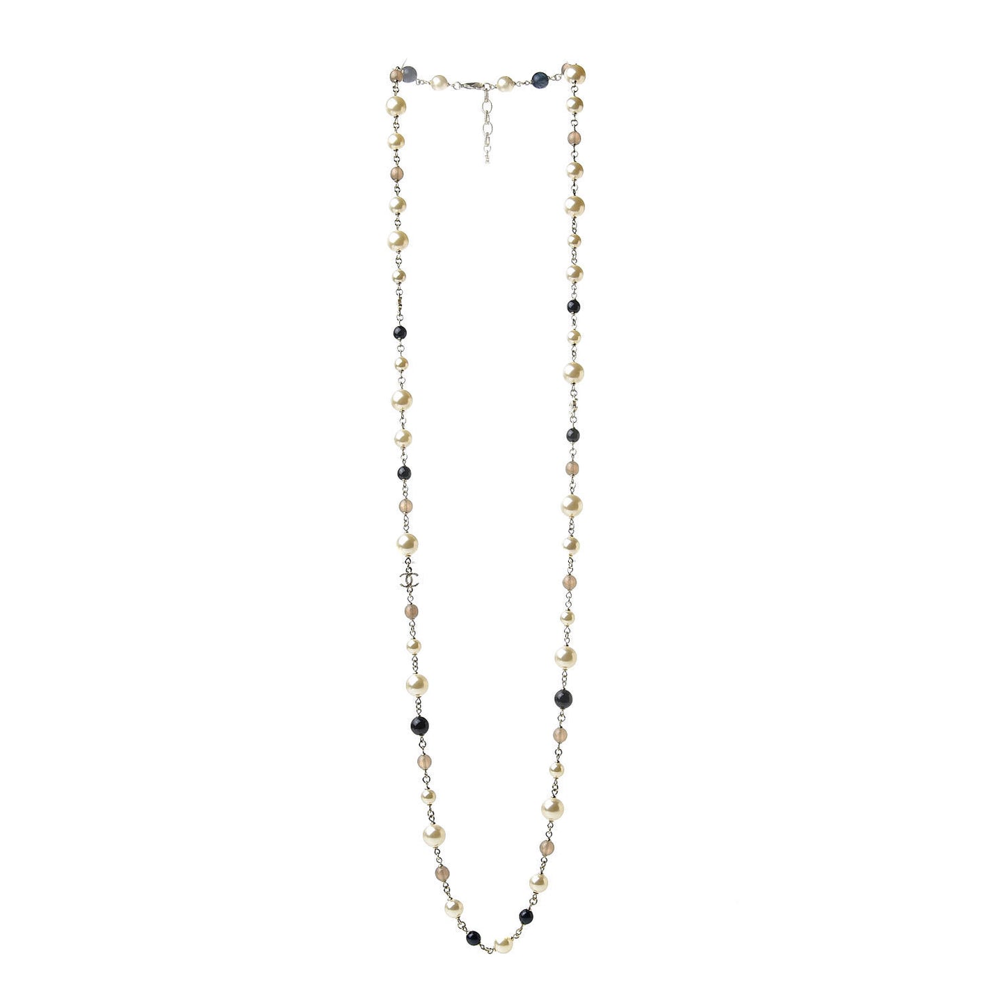 Baroque Pearl Bead Enamel CC Long Necklace Navy Gold