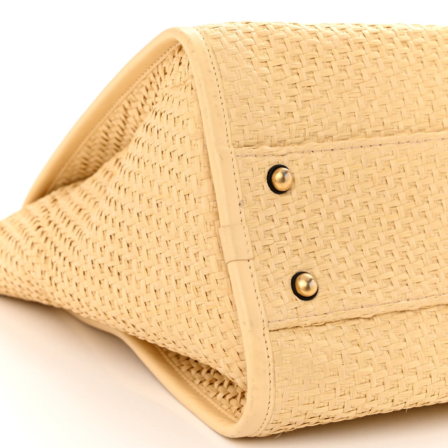 Straw Raffia Calfskin Chain Small Deauville Tote Beige Black