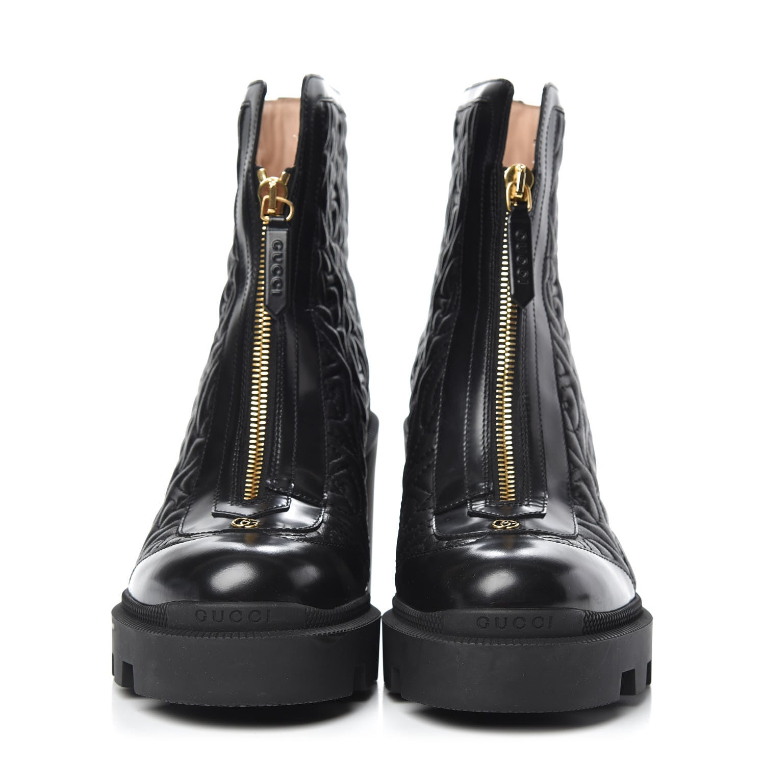Gucci Calfskin Nappa Rhombus Quilted Trip Ankle Boots 37.5 Black 2 of 8