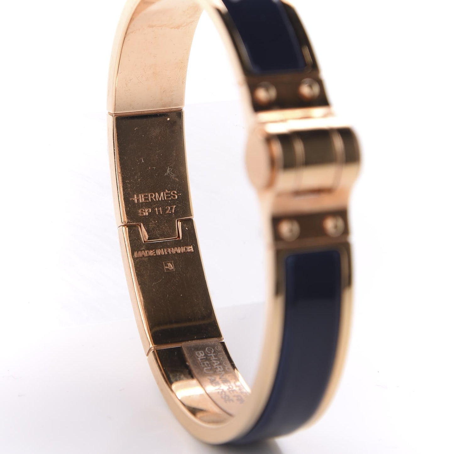 Enamel Charniere Uni Narrow Hinged Bracelet M Bleu Abysse