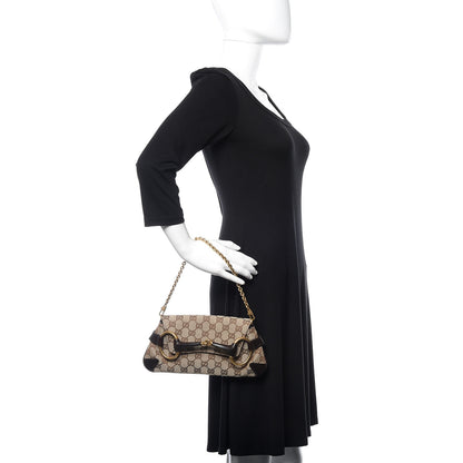 Gucci Monogram Horsebit Clutch Dark Brown 2 of 10