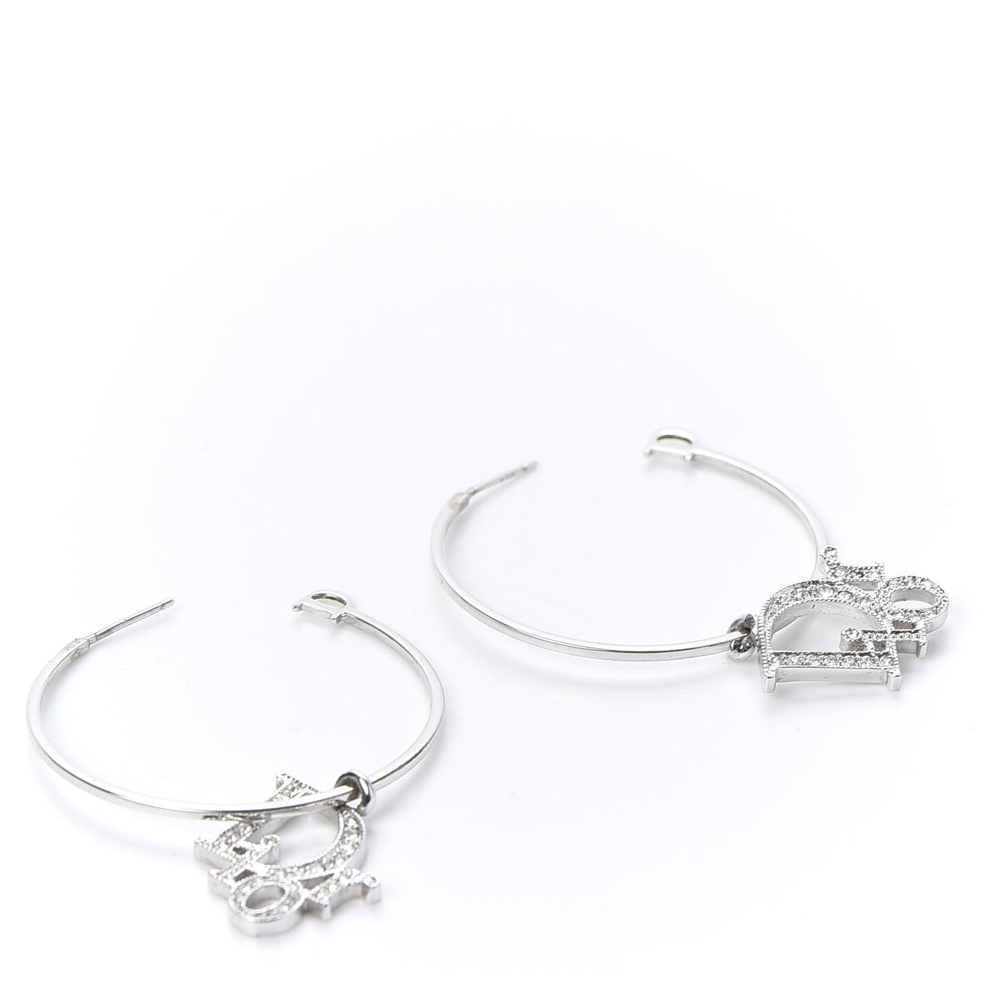 Crystal Logo Hoop Earrings Silver