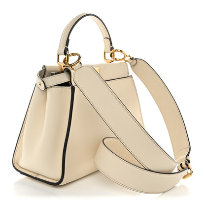 Fendi Vitello Seta Suede FF Mini Peekaboo Iconic Satchel Uovo Sigaro Marrone 3 of 10