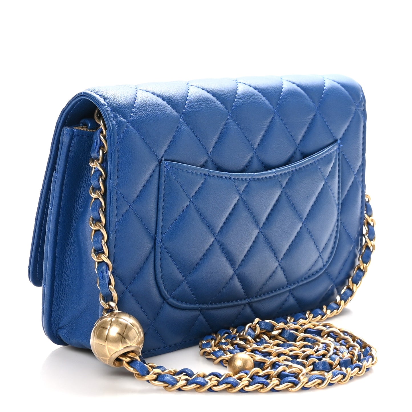 Lambskin Quilted CC Pearl Crush Wallet on Chain WOC Blue