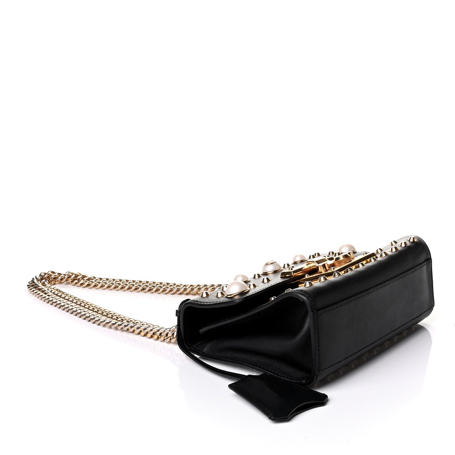 Gucci Calfskin Studded Small Padlock Shoulder Bag Black 3 of 7