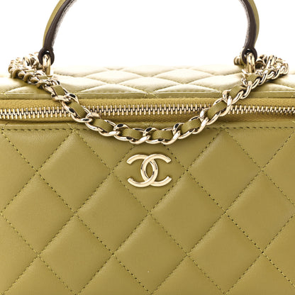 Chanel Lambskin Quilted Small Top Handle Vanity Case With Chain Green Brown 8 of 10