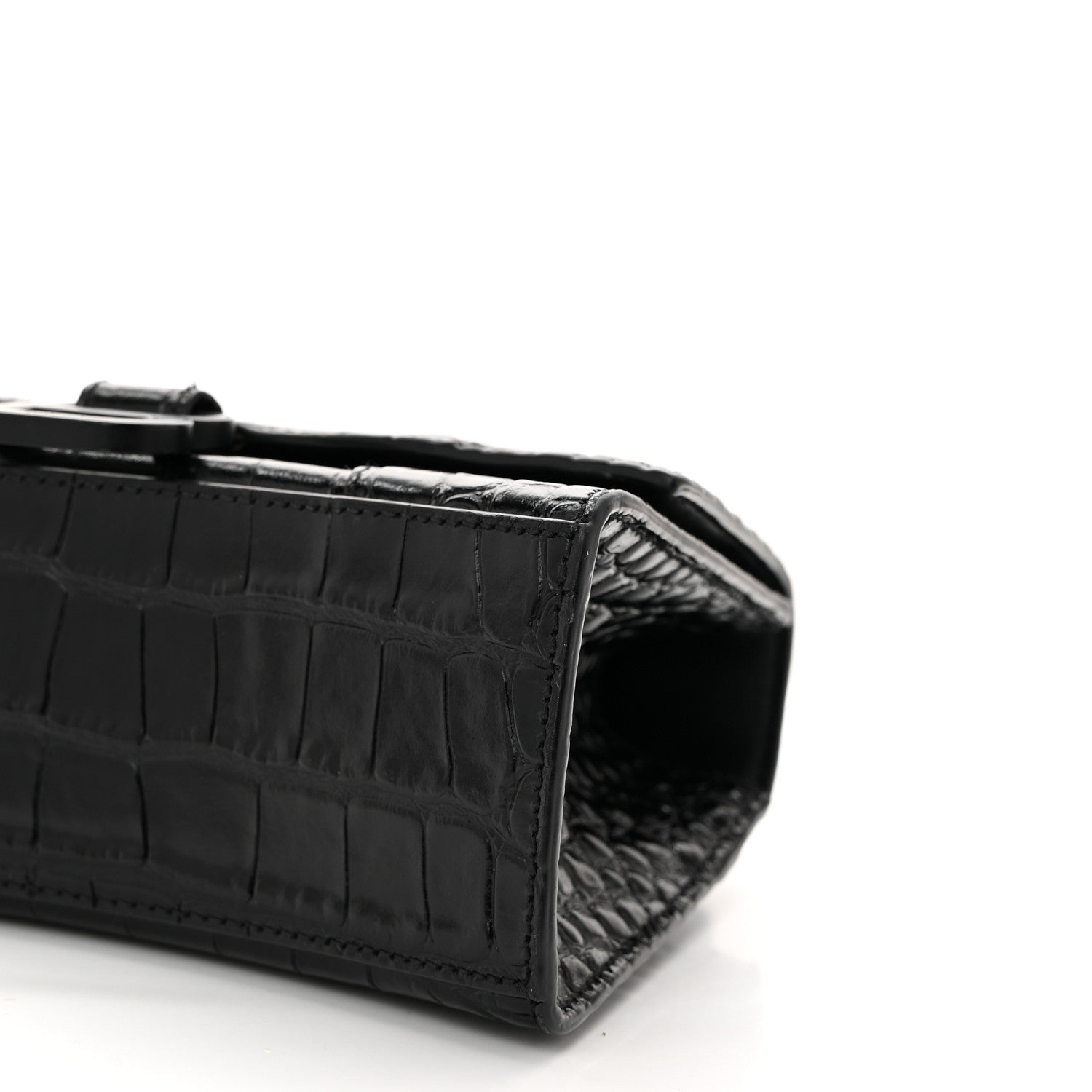 Balenciaga Shiny Calfskin Monochrome Crocodile Embossed Hourglass Top Handle Bag XS Black 10 of 10