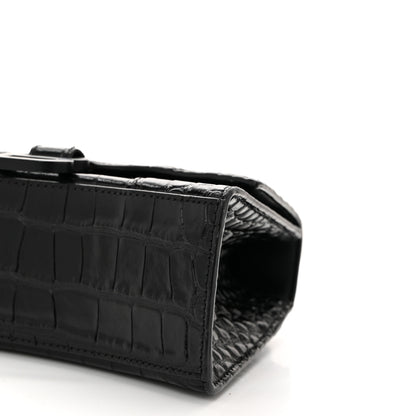 Balenciaga Shiny Calfskin Monochrome Crocodile Embossed Hourglass Top Handle Bag XS Black 10 of 10
