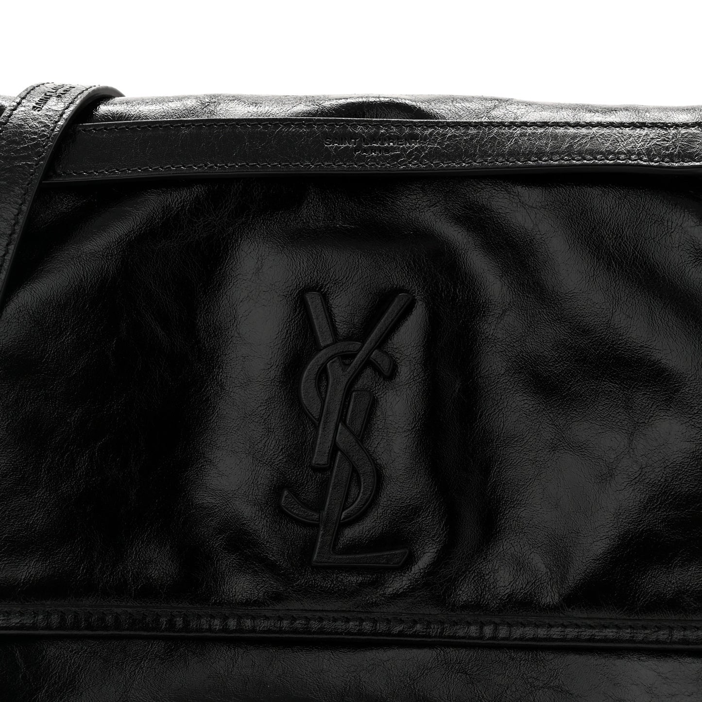 Crinkled Calfskin Monogram Medium Niki Chain Satchel Black