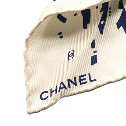 Chanel Silk Twill Hair Scarf Navy Blue White 3 of 5