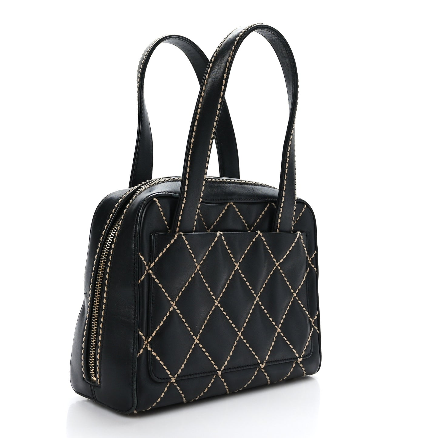Calfskin Contrast Stitch Surpique Bowler Black