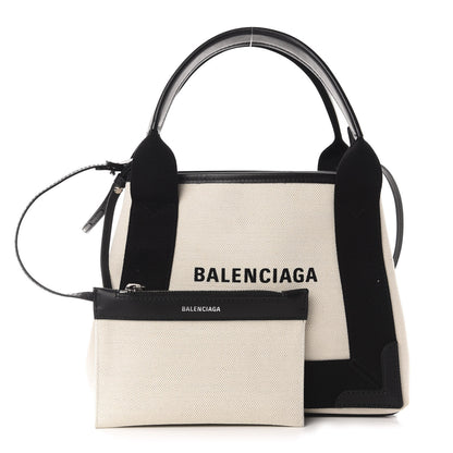 Balenciaga Cotton Canvas Calfskin Navy Cabas XS Natural Black 1 of 12