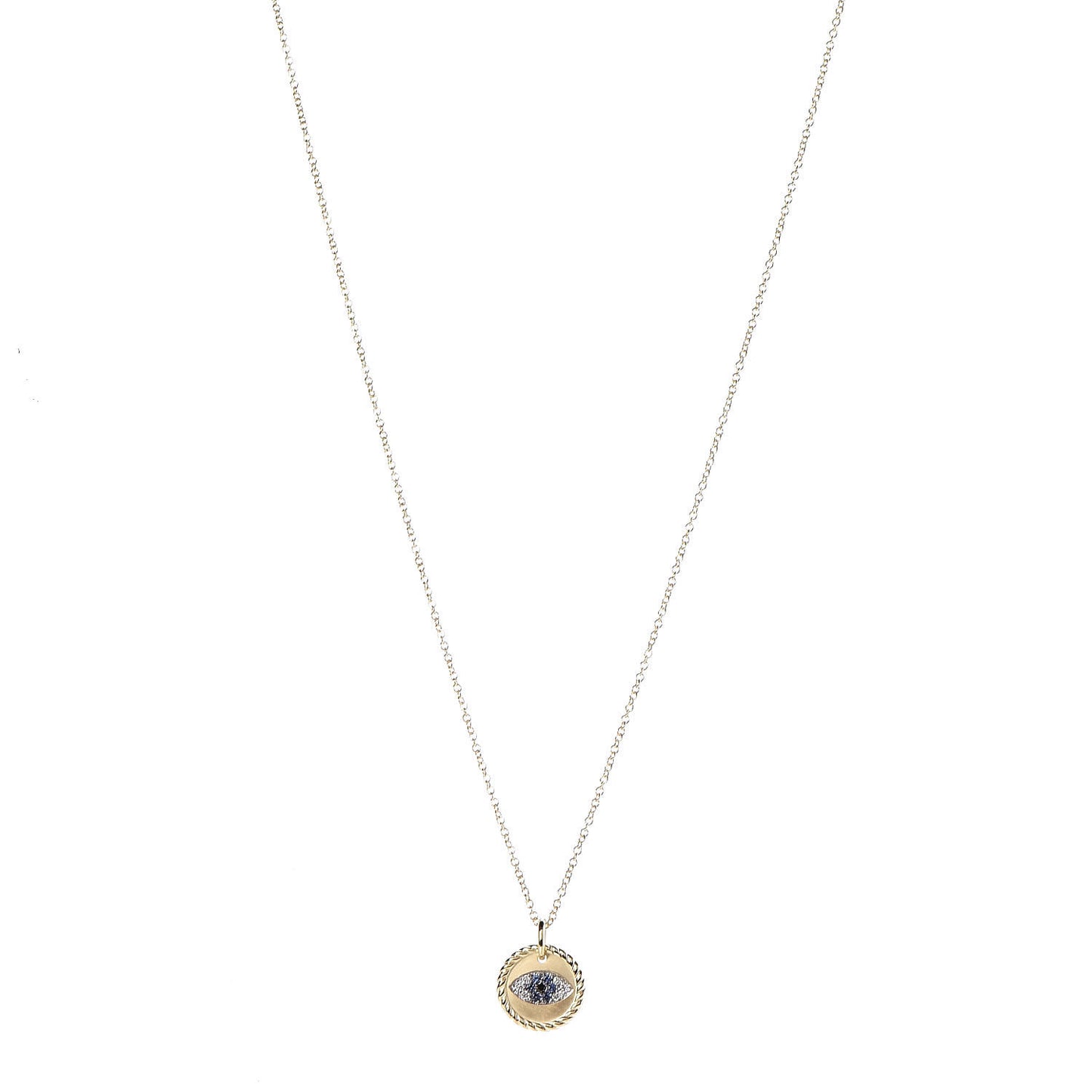 18K Yellow Gold Blue Sapphire Diamond Evil Eye Necklace