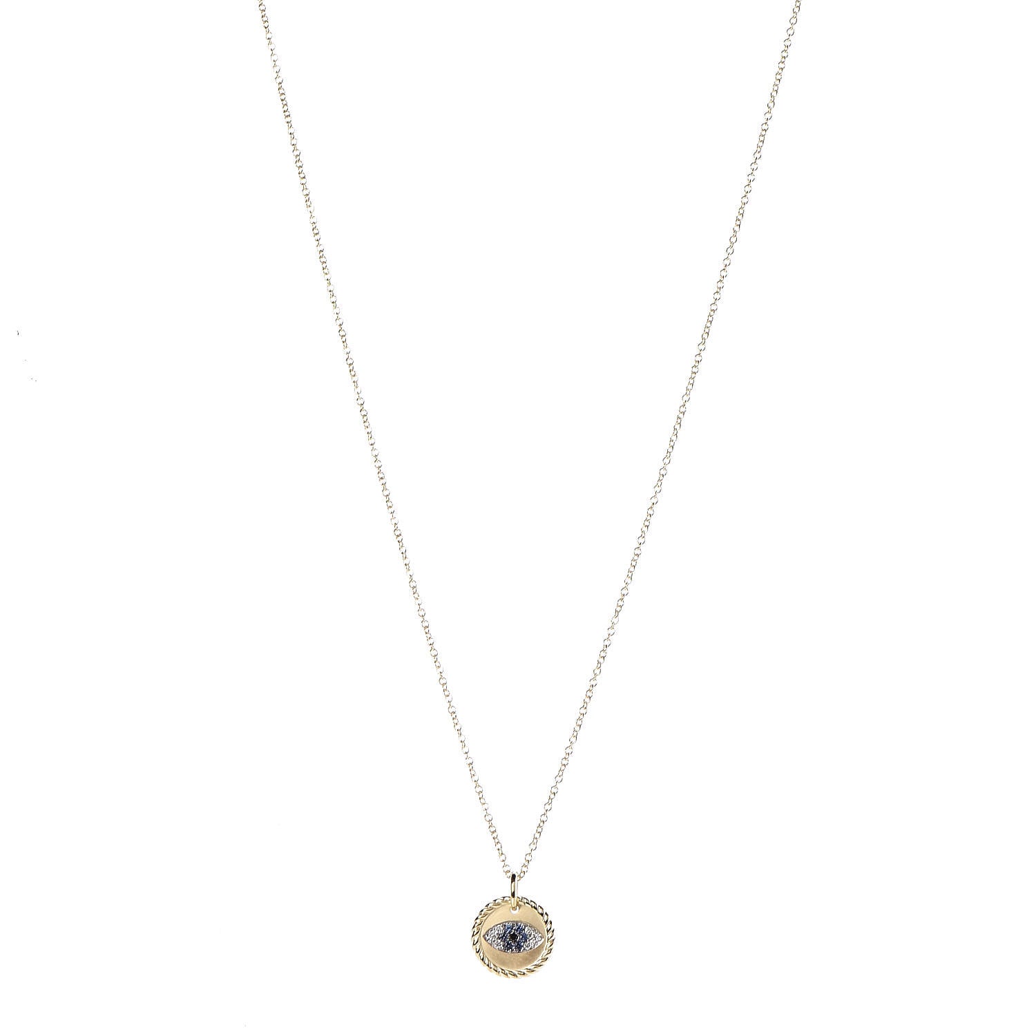 David Yurman 18K Yellow Gold Blue Sapphire Diamond Evil Eye Necklace 1 of 6
