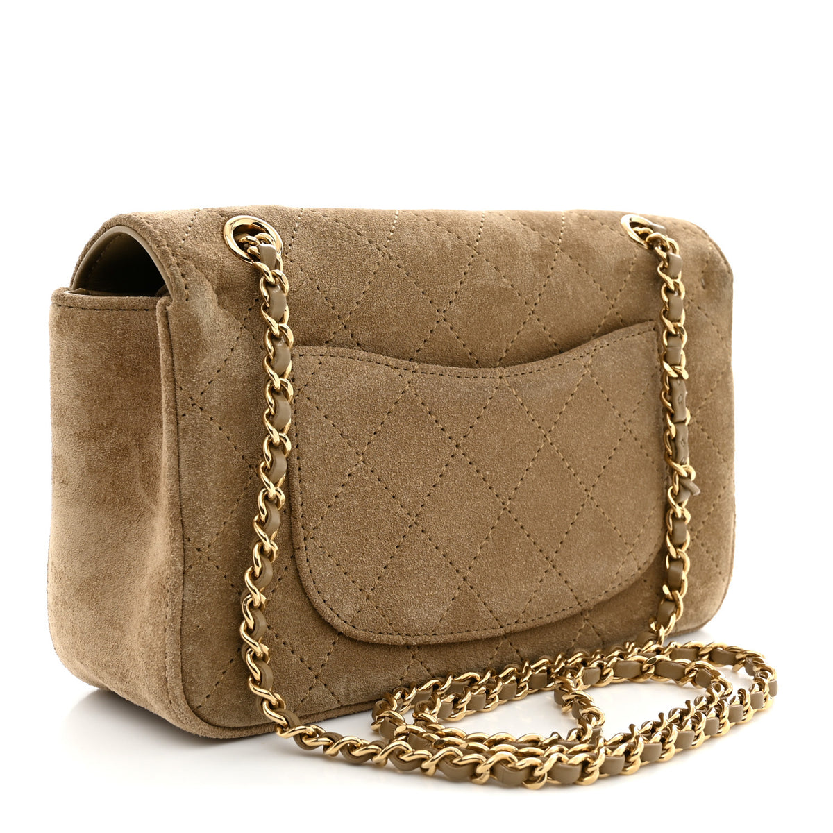 Suede Calfskin Mini Souplissimo Flap Dark Beige