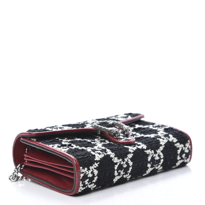 Gucci Tweed GG Monogram Mini Dionysus Chain Wallet Black White Romantic Cherry 4 of 10