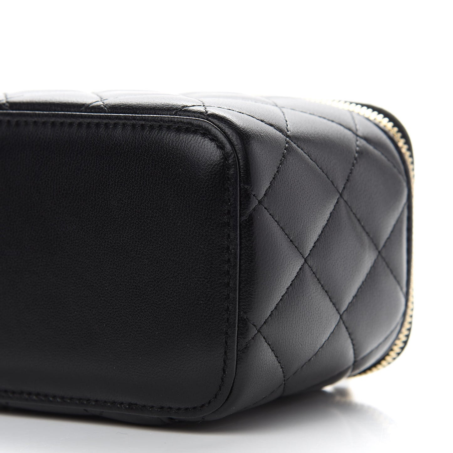Lambskin Quilted Trendy Small Vanity Case With Chain Black