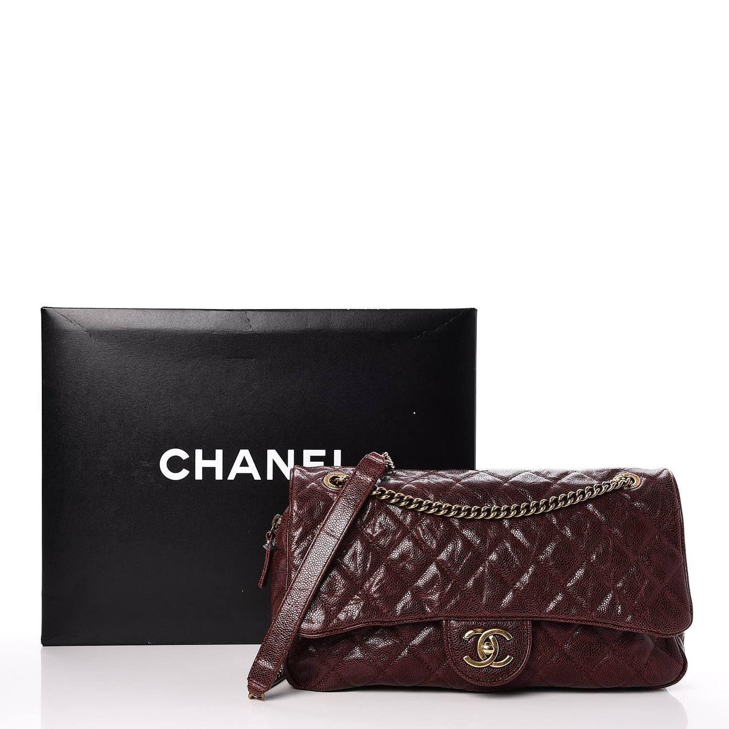 Crumpled Grained Calfskin Quilted Large Shiva Flap Bordeaux