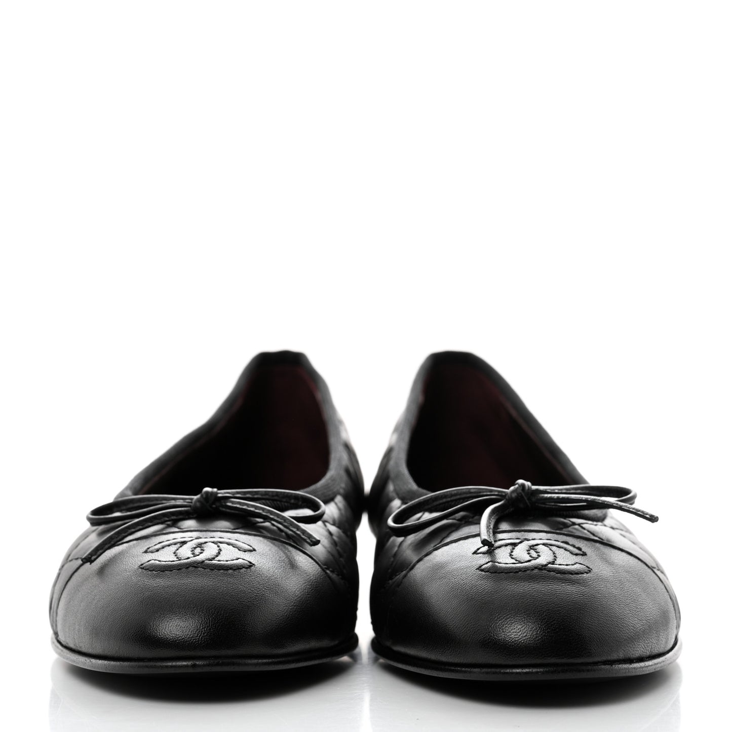 Aged Calfskin Quilted CC Cap Toe Ballerina Flats 38.5 Black